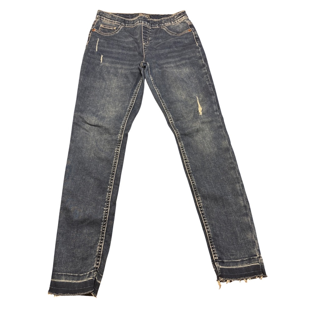 Justice Girls Mid Rise Legging Jeans Dark Wash Distressed‎ Raw Hem Size 16